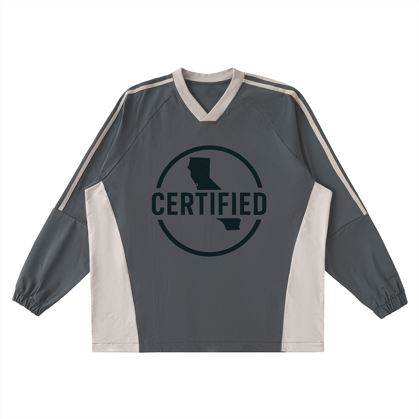 Color-Block V-Neck Long-Sleeve T-Shirt