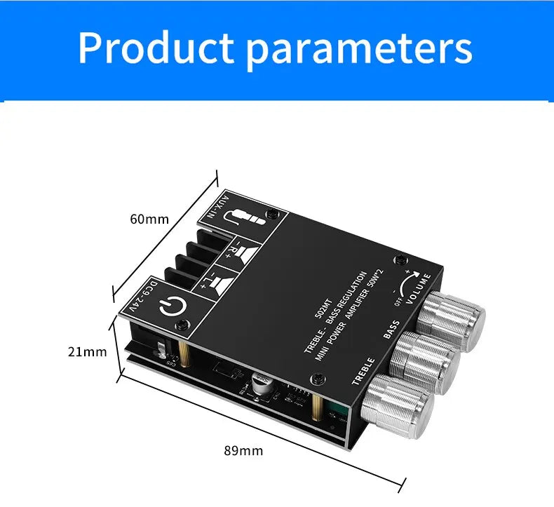 ZK-502MT amplifier 2.0 stereo Bluetooth audio digital HIFI amplifier board module high and low frequency tuner