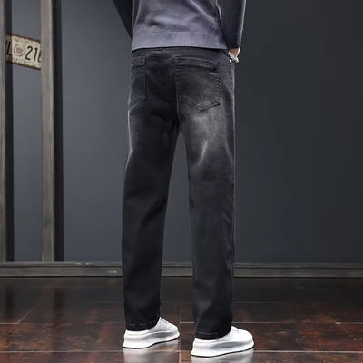 2025 New Men Fashion Loose Straight Elasticity Jeans Male Wear-resistant Slim Fit Denim Pants Smart Casual Dark Gray Trousers