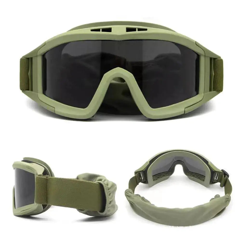 Tactical Goggles Mountaineering Shooting Sunglasses Windproof Sand Control Motocross CS Glasses 3 Lenses Replaceable Motorcycle by SouthValleyCertified