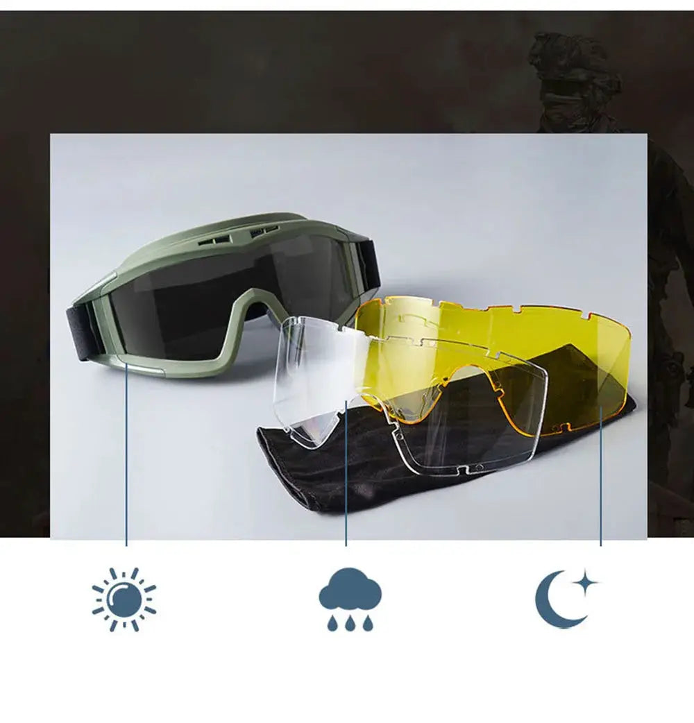 Tactical Goggles Mountaineering Shooting Sunglasses Windproof Sand Control Motocross CS Glasses 3 Lenses Replaceable Motorcycle by SouthValleyCertified