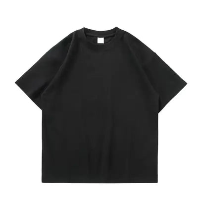 Black White GSM 500g Heavy-duty Pure Cotton T-shirt Thickened Threaded Round Neck Short Sleeves Three Needle Half Sleeve Tees