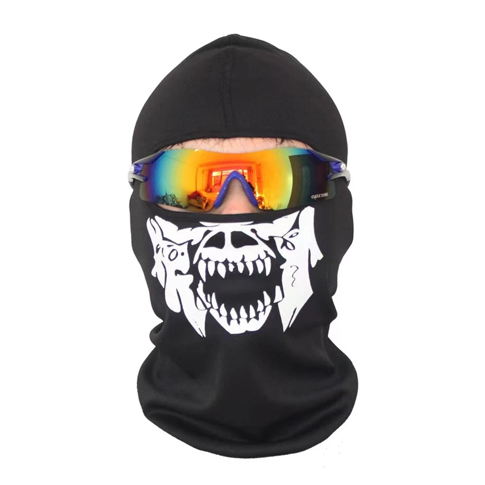 Bicycle Balaclava Full Face Mask Skull Print Motorcycle Full Face Mask Windproof Skiing Head Neck Warmer Bicycle Helmet Liner