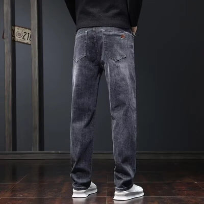 2025 New Men Fashion Loose Straight Elasticity Jeans Male Wear-resistant Slim Fit Denim Pants Smart Casual Dark Gray Trousers