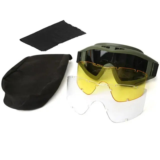 Tactical Goggles Mountaineering Shooting Sunglasses Windproof Sand Control Motocross CS Glasses 3 Lenses Replaceable Motorcycle by SouthValleyCertified