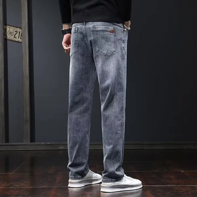 2025 New Men Fashion Loose Straight Elasticity Jeans Male Wear-resistant Slim Fit Denim Pants Smart Casual Dark Gray Trousers