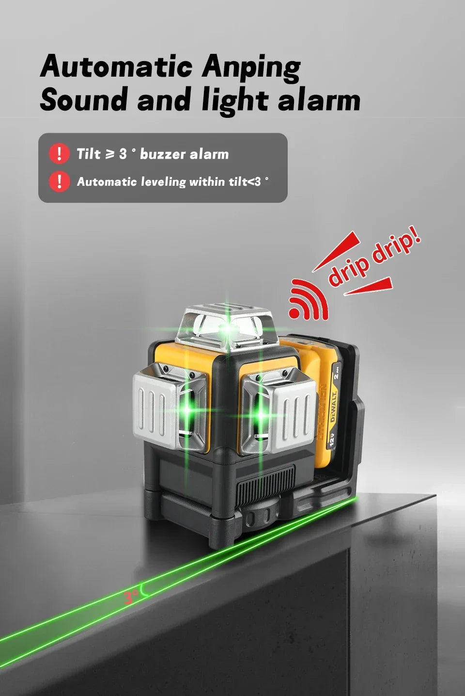 2025 NEW Dewalt DW089LG 3 Sides*360 Degree Vertical 12V Lithium Battery 12 Lines Laser Level 360 Horizontal Green Meter Outdoor