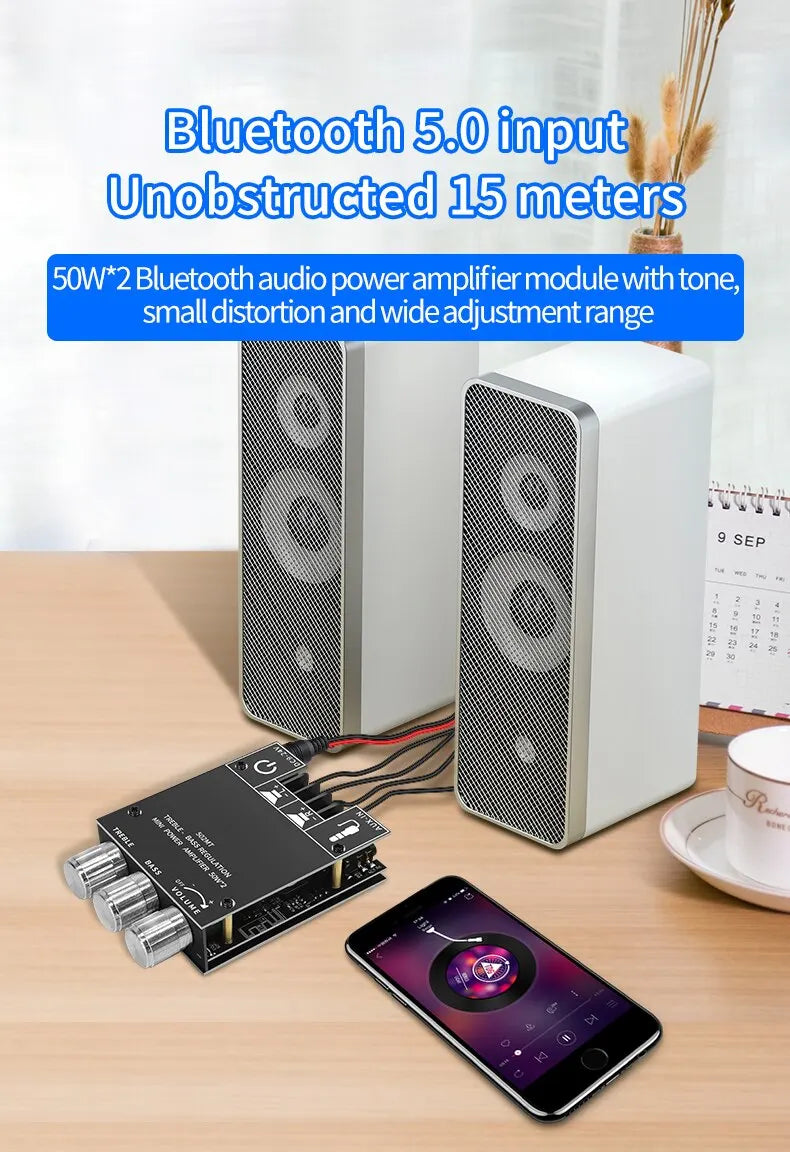 ZK-502MT amplifier 2.0 stereo Bluetooth audio digital HIFI amplifier board module high and low frequency tuner