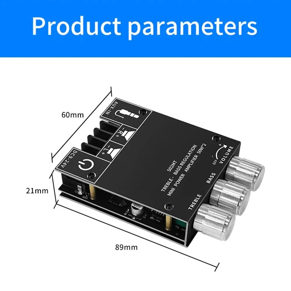 ZK-502MT amplifier 2.0 stereo Bluetooth audio digital HIFI amplifier board module high and low frequency tuner