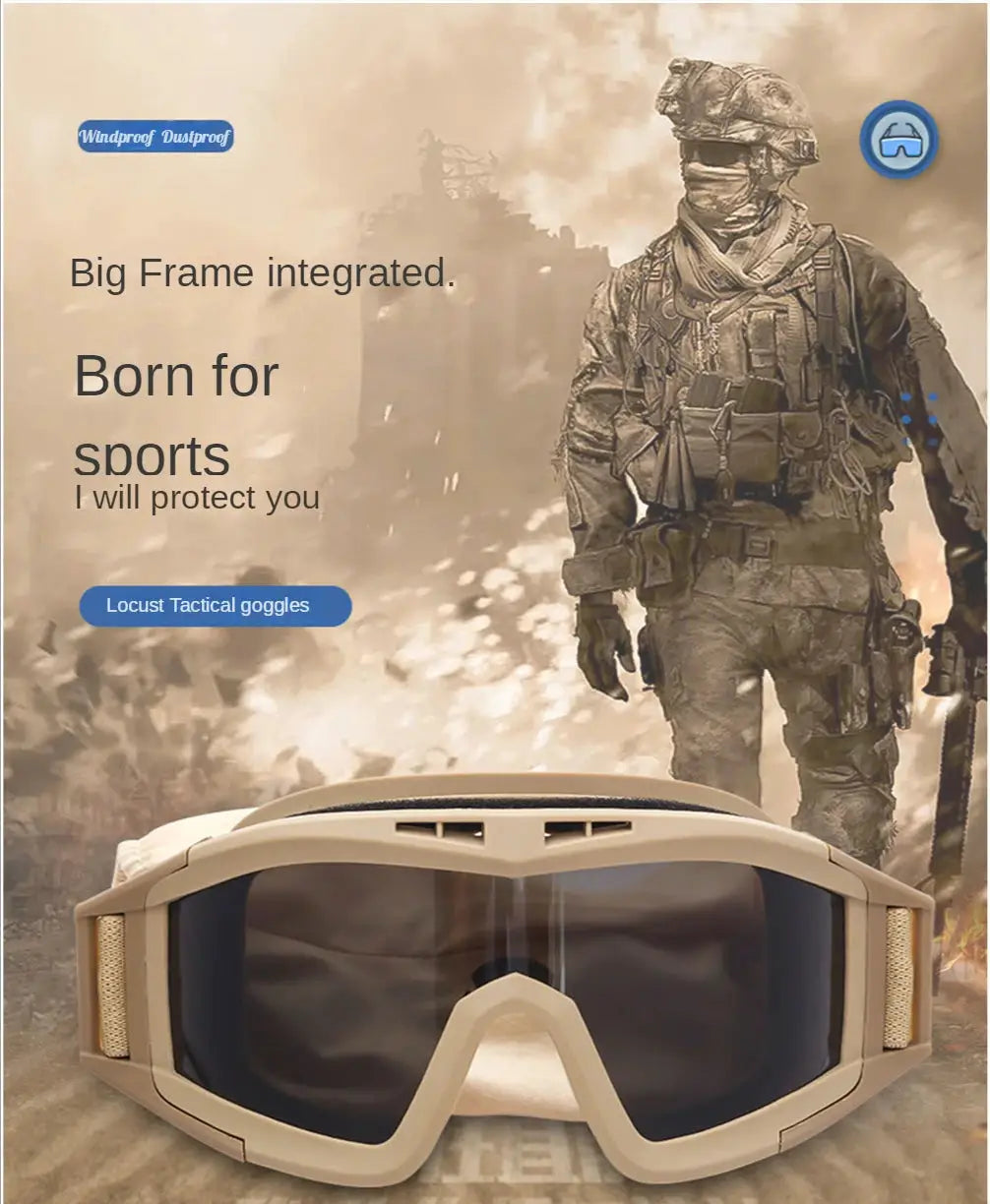 Tactical Goggles Mountaineering Shooting Sunglasses Windproof Sand Control Motocross CS Glasses 3 Lenses Replaceable Motorcycle by SouthValleyCertified