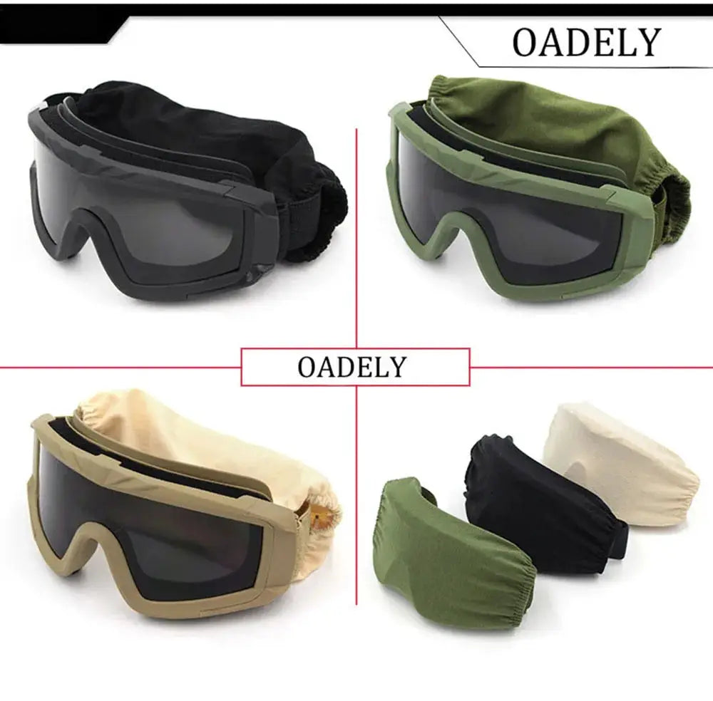 Tactical Goggles Mountaineering Shooting Sunglasses Windproof Sand Control Motocross CS Glasses 3 Lenses Replaceable Motorcycle by SouthValleyCertified