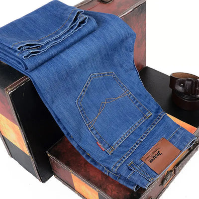 Men Fashion Straight Jeans Men 2025 New Stretch Slim Fit Pants Comfortable Soft Business Denim Trousers Male Brand Clothing