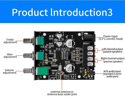 ZK-502MT amplifier 2.0 stereo Bluetooth audio digital HIFI amplifier board module high and low frequency tuner
