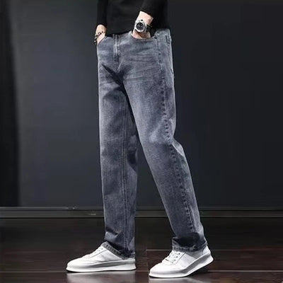 2025 New Men Fashion Loose Straight Elasticity Jeans Male Wear-resistant Slim Fit Denim Pants Smart Casual Dark Gray Trousers
