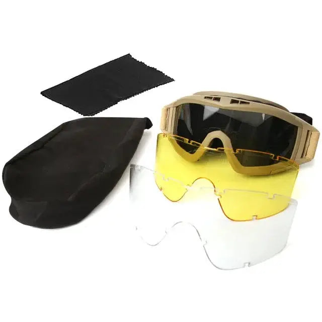 Tactical Goggles Mountaineering Shooting Sunglasses Windproof Sand Control Motocross CS Glasses 3 Lenses Replaceable Motorcycle by SouthValleyCertified