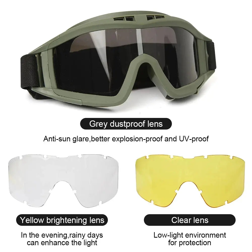 Tactical Goggles Mountaineering Shooting Sunglasses Windproof Sand Control Motocross CS Glasses 3 Lenses Replaceable Motorcycle by SouthValleyCertified