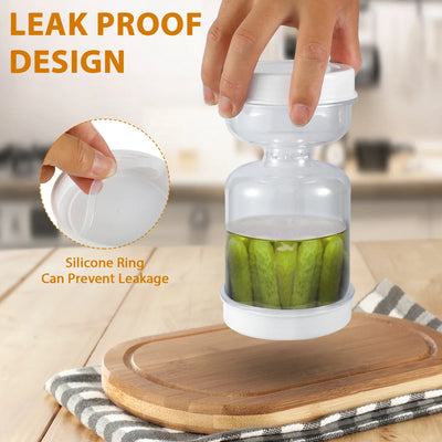 Pickles Jar Dry and Wet Dispenser Pickle Olives Hourglass Jar Leakproof Reusable for Food Storage Kitchen Foods Separator Tools